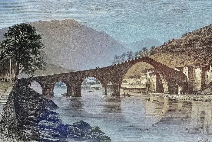 Framed Print : The Bridge della Maddalena or del Diavolo, near Lucca, Italy, Historical, digitally restored reproduction from a 19th century original Framed Print : The Bridge della Maddalena or del Diavolo, near Lucca, Italy, Historical, digitally restored reproduction from a 19th century original