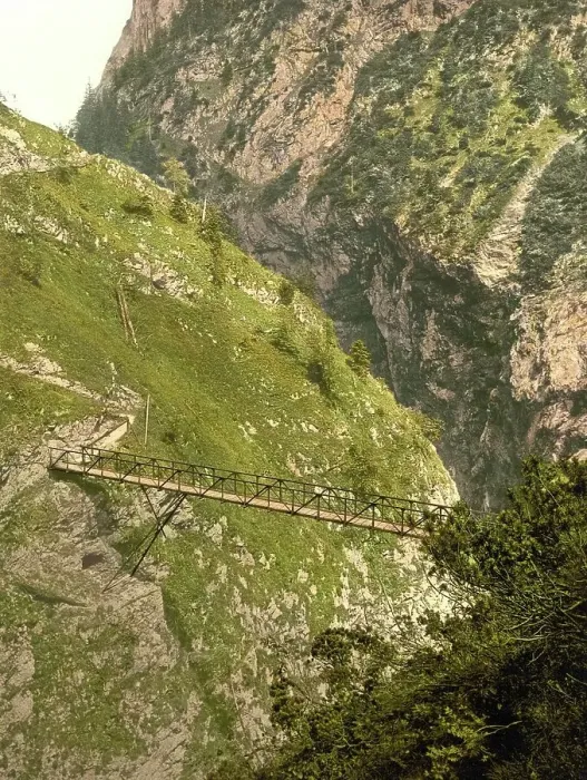 Framed Print : Bridge in the Hoellentalklamm gorge in Upper Bavaria, Bavaria, Germany, Historic, digitally restored reproduction of a photochromic print from the 1890s Framed Print : Bridge in the Hoellentalklamm gorge in Upper Bavaria, Bavaria, Germany, Historic, digitally restored reproduction of a photochromic print from the 1890s