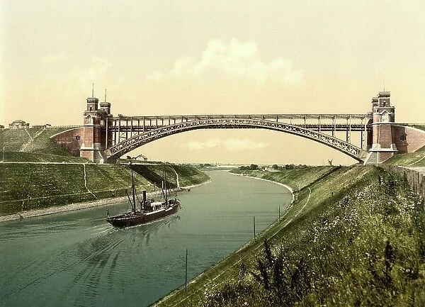 The bridge at Holtenau, Kiel, Schleswig-Holstein, Germany, Historic, Photochrome print from the 1890s