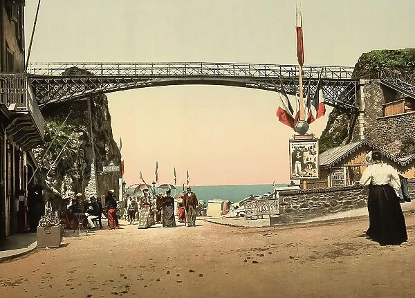 Bridge La Trauchee des Anglais, Granville in Normandy, France, c. 1890, Historic, digitally enhanced reproduction of a photochrome print from 1895