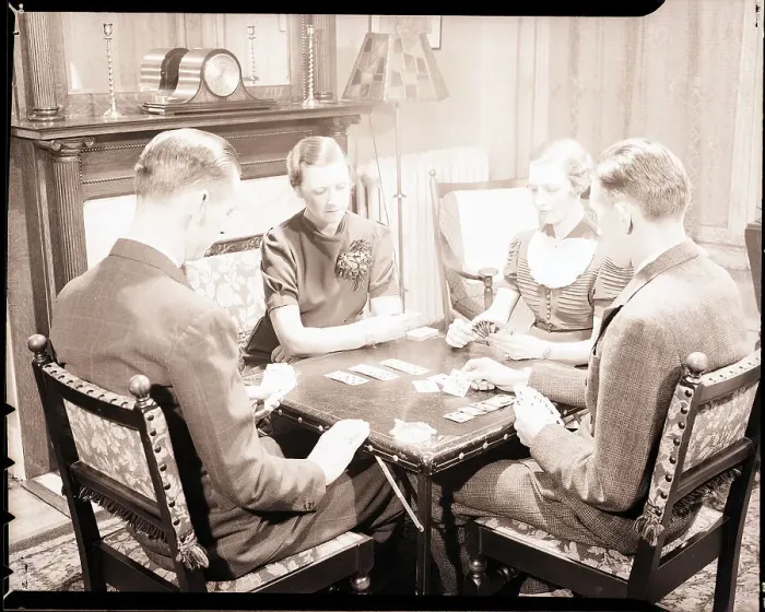 Framed Print : Bridge Players Seated at Table Framed Print : Bridge Players Seated at Table