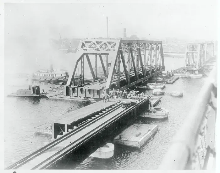 Framed Print : Bridge Span Being Put in Place Framed Print : Bridge Span Being Put in Place