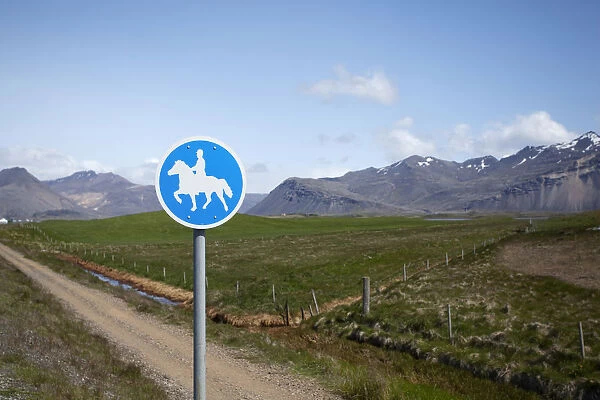 Bridleway, traffic sign, Hoefn, Iceland, Europe