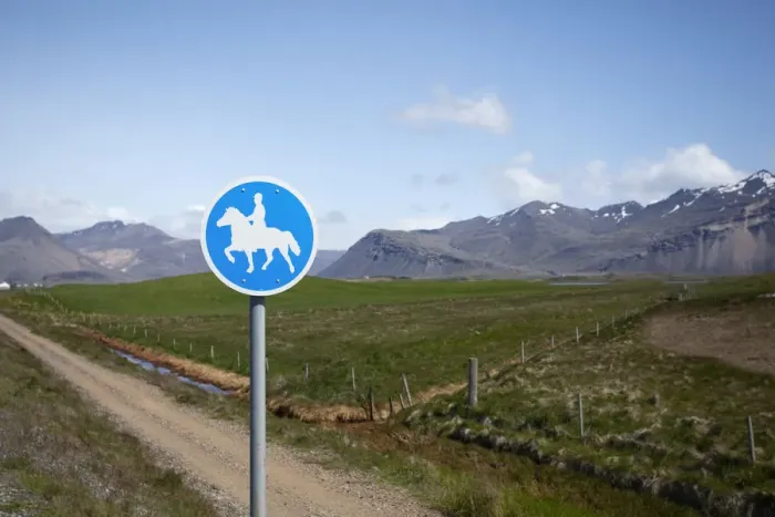 Framed Print : Bridleway, traffic sign, Hoefn, Iceland, Europe Framed Print : Bridleway, traffic sign, Hoefn, Iceland, Europe