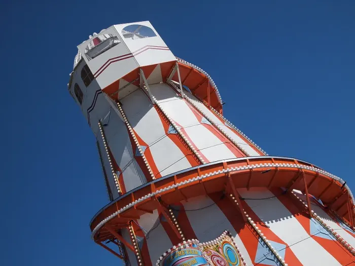 Framed Print : Bright Red and White Helter-Skelter with a Blue Summer Sky Framed Print : Bright Red and White Helter-Skelter with a Blue Summer Sky