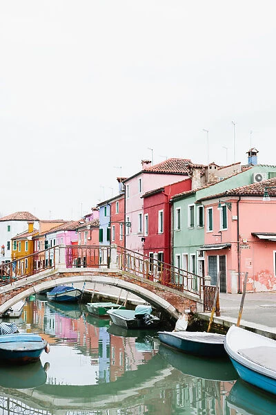 Brightly painted homes on the island of Burano Venice, Italy