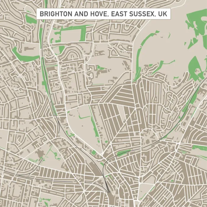 Framed Print : Brighton And Hove East Sussex UK City Street Map Framed Print : Brighton And Hove East Sussex UK City Street Map