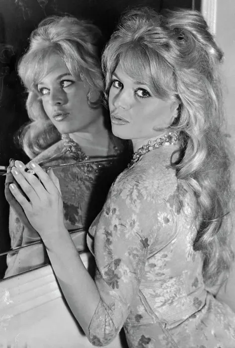 Framed Print : Brigitte Bardot Posing with Mirror Reflection
