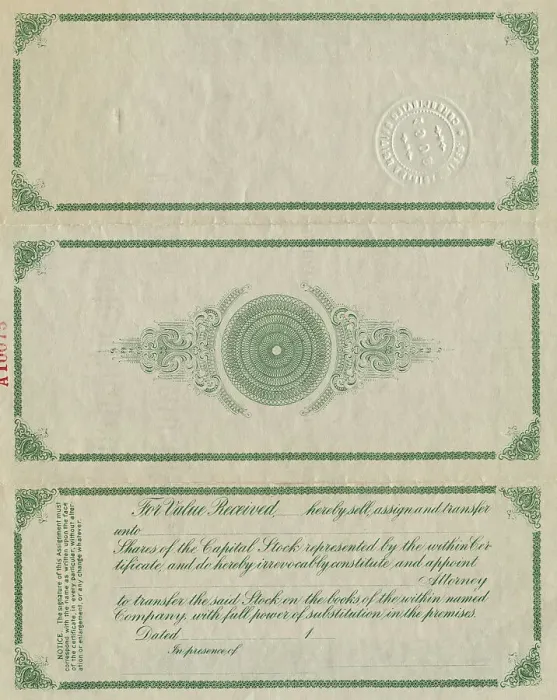 Framed Print : The Back of a British American Mine Certificate Framed Print : The Back of a British American Mine Certificate