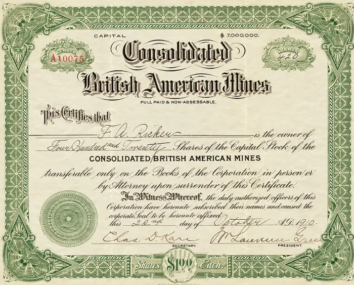Framed Print : British American Mines Certificate Framed Print : British American Mines Certificate