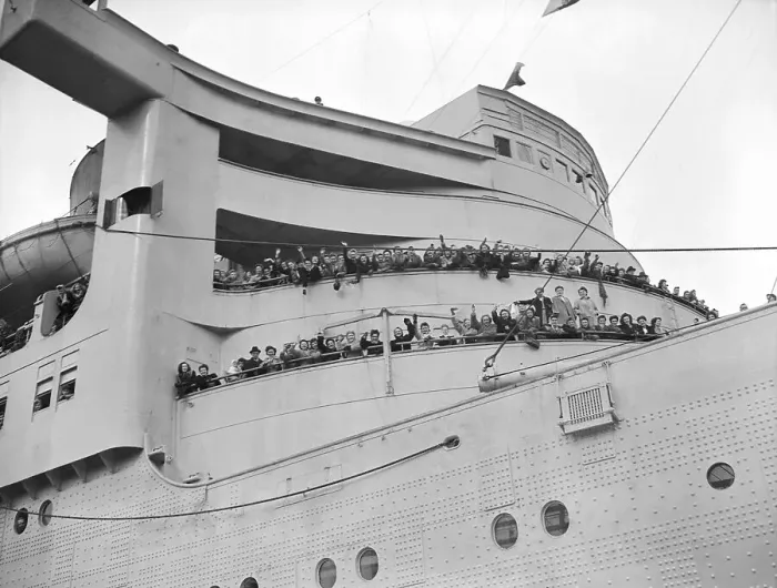 Framed Print : British Brides Crowd Top Decks Of Ship