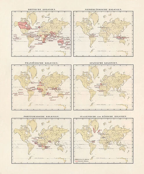 British, Dutch, French, Spanish, Portuguese, Italian, Danish colonies, lithograph, 1897