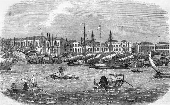 Framed Print : British Factory On Water In China Framed Print : British Factory On Water In China