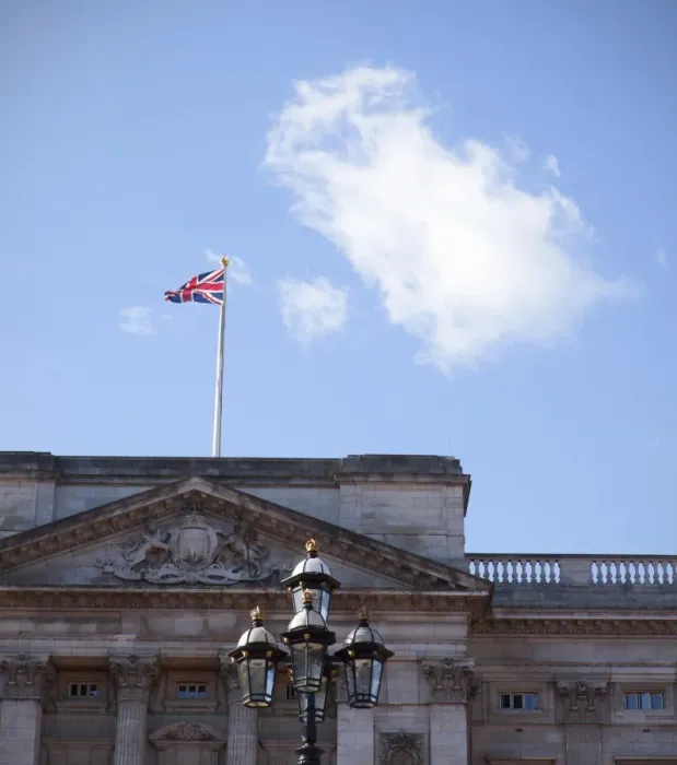 Framed Print : British flag over ornate building Framed Print : British flag over ornate building
