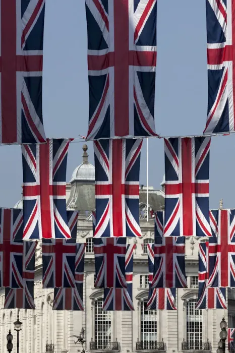 Framed Print : British flags hanging on city street Framed Print : British flags hanging on city street