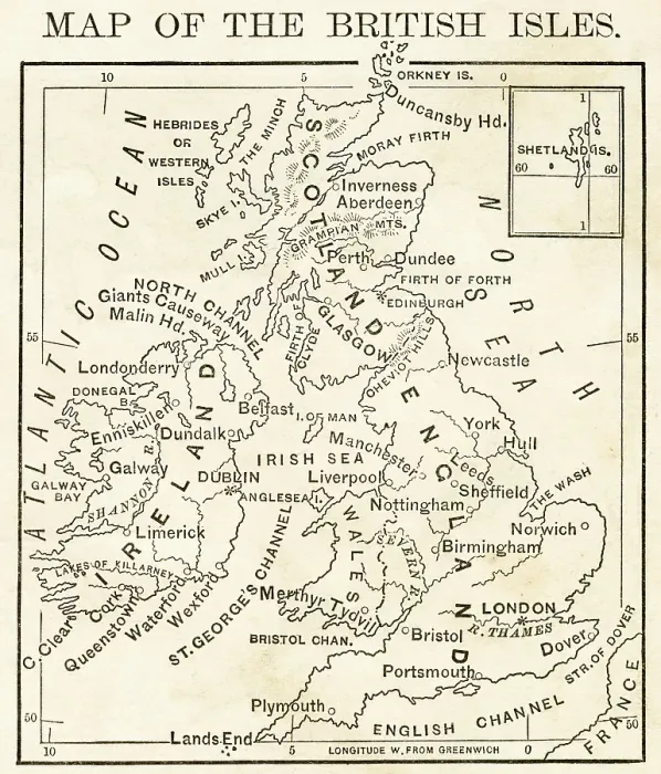 Framed Print : British isles map 1876 Framed Print : British isles map 1876