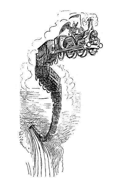 British London satire caricatures comics cartoon illustrations: Flying train