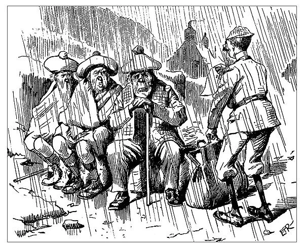 British London satire caricatures comics cartoon illustrations: Raining