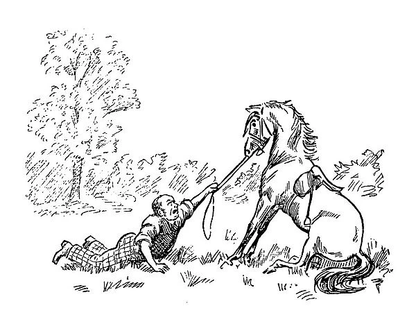 British London satire caricatures comics cartoon illustrations: Man and horse