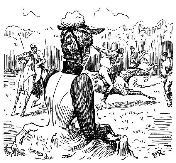 British London satire caricatures comics cartoon illustrations: Woman watching polo