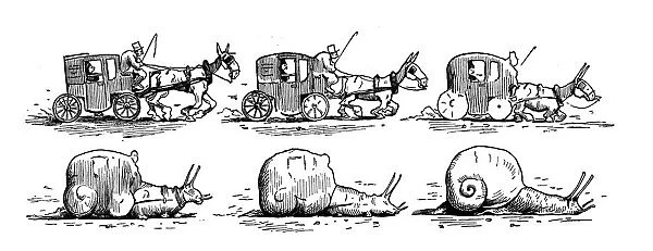 British London satire caricatures comics cartoon illustrations: Slow carriage