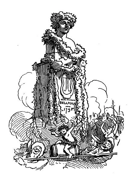 British London satire caricatures comics cartoon illustrations: Bellman statue