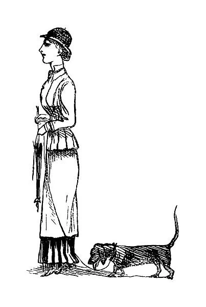 British London satire caricatures comics cartoon illustrations: Woman with dog