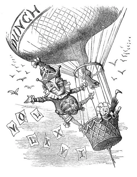 British London satire caricatures comics cartoon illustrations: Man on air balloon