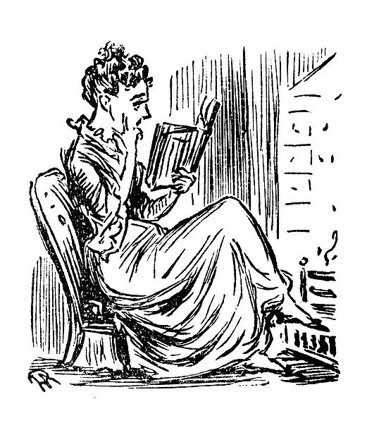 British London satire caricatures comics cartoon illustrations: Woman reading