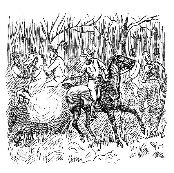 British London satire caricatures comics cartoon illustrations: Shooting rabbit on horse