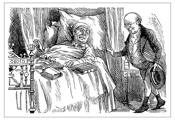 British London satire caricatures comics cartoon illustrations: In bed