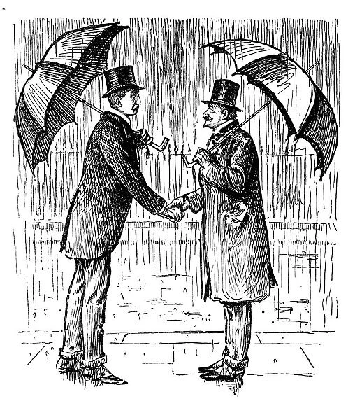 British London satire caricatures comics cartoon illustrations: Handshake under the rain