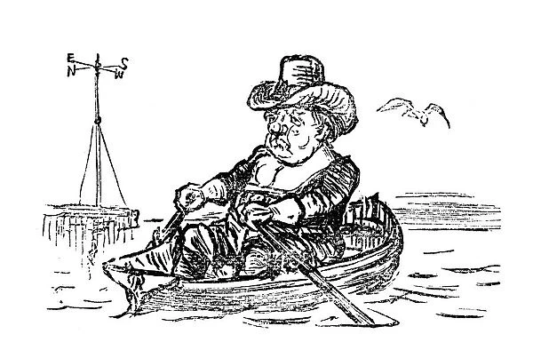 British London satire caricatures comics cartoon illustrations: Man on boat