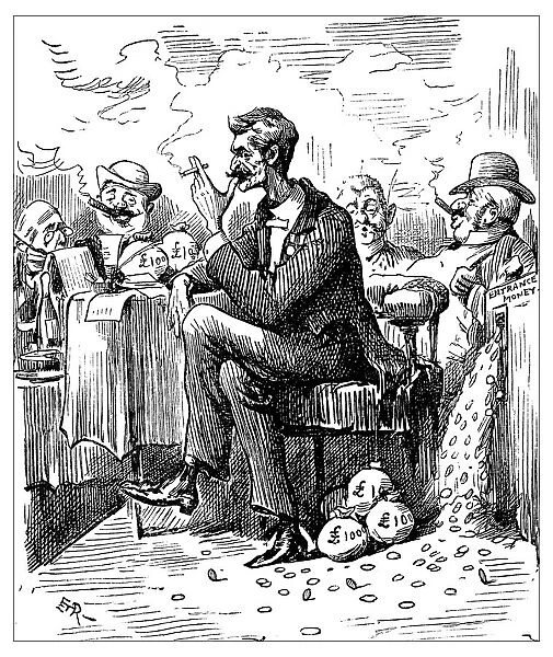 British London satire caricatures comics cartoon illustrations: Rich people smoking
