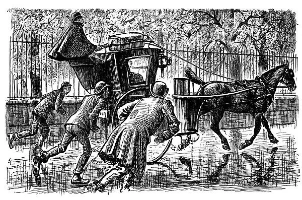 British London satire caricatures comics cartoon illustrations: Chasing carriage