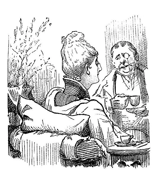 British London satire caricatures comics cartoon illustrations: Couple having tea