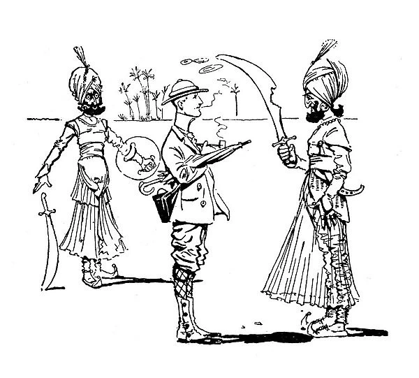 British London satire caricatures comics cartoon illustrations: Explorer in India
