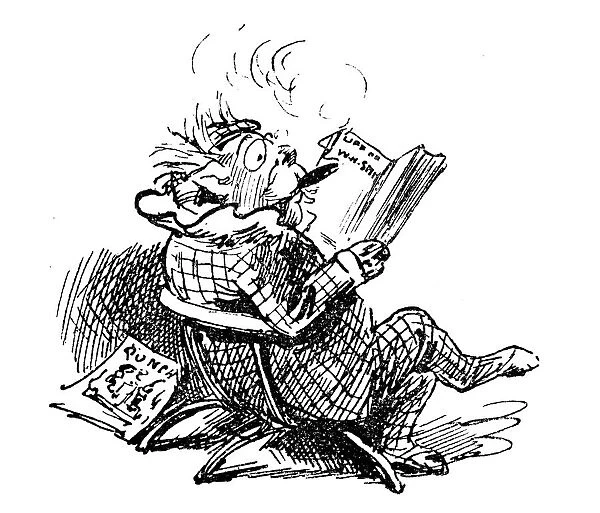 British London satire caricatures comics cartoon illustrations: Reading book smoking