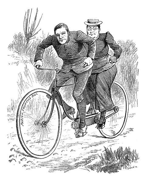 British London satire caricatures comics cartoon illustrations: Tandem bike