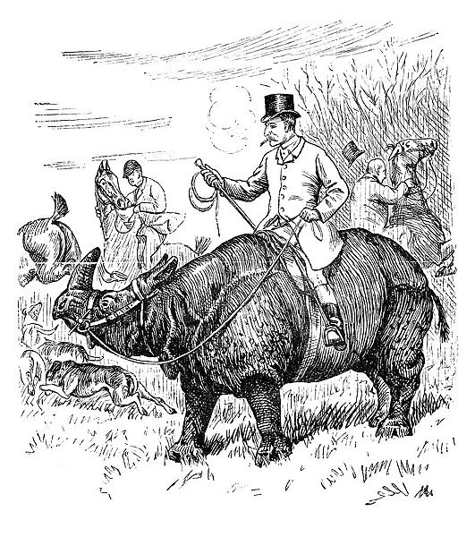 British London satire caricatures comics cartoon illustrations: Man riding Rhino