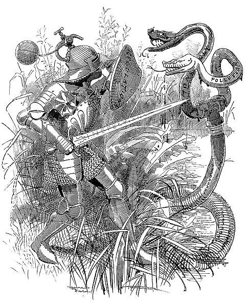 British London satire caricatures comics cartoon illustrations: Knight and snake