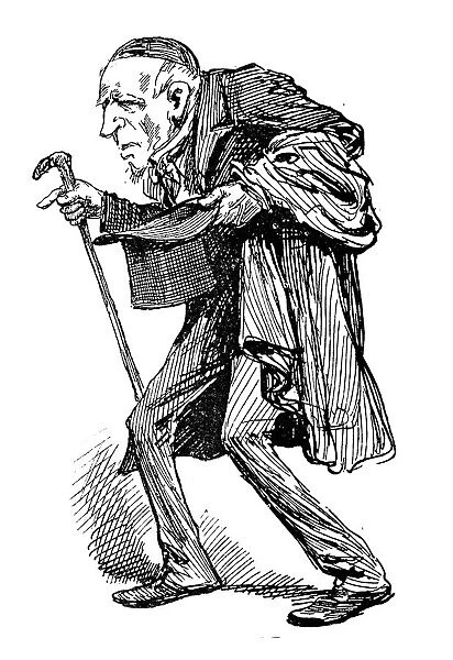 British London satire caricatures comics cartoon illustrations: Hunchbacked man