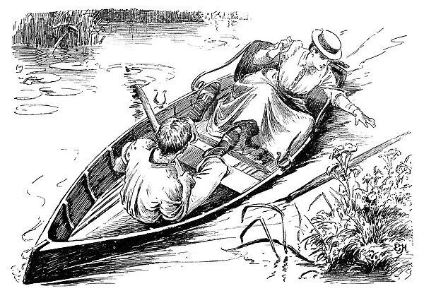 British London satire caricatures comics cartoon illustrations: Couple on boat