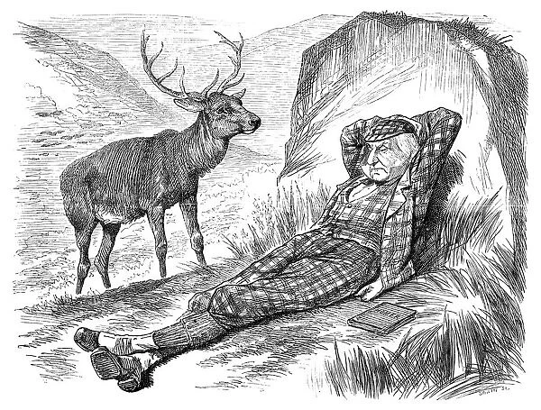 British London satire caricatures comics cartoon illustrations: Man and deer