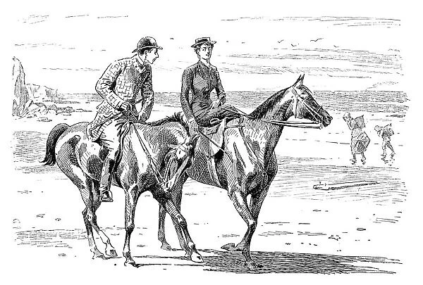 British London satire caricatures comics cartoon illustrations: Shore couple on horses