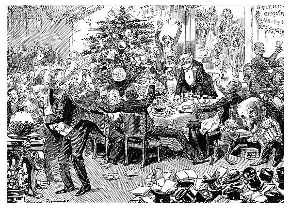 British London satire caricatures comics cartoon illustrations: Christmas party