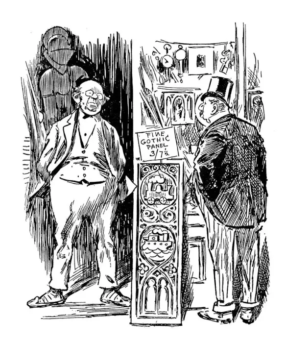 Framed Print : British London satire caricatures comics cartoon illustrations: Antiques shop Framed Print : British London satire caricatures comics cartoon illustrations: Antiques shop
