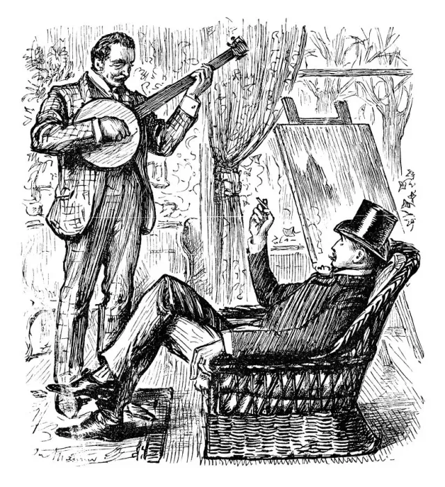 Framed Print : British London satire caricatures comics cartoon illustrations: Banjo player Framed Print : British London satire caricatures comics cartoon illustrations: Banjo player