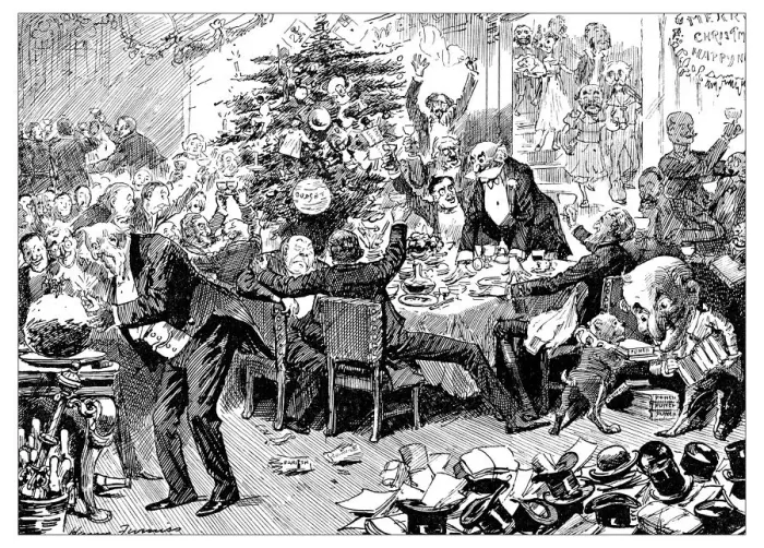 Framed Print : British London satire caricatures comics cartoon illustrations: Christmas party Framed Print : British London satire caricatures comics cartoon illustrations: Christmas party
