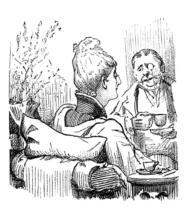 Framed Print : British London satire caricatures comics cartoon illustrations: Couple having tea